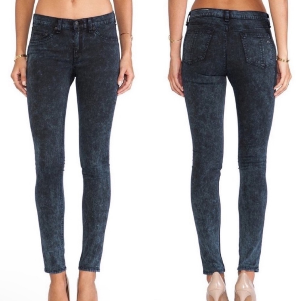 Rag & Bone Rosebowl Black Acid Wash Low Rise Jeggings​​​‎